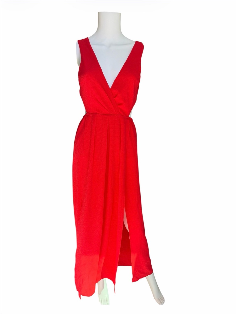 Luxxel Red V-Neck Sleeveless Wrap Maxi Dress with built in bodysuit